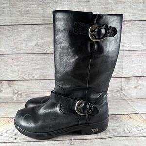 Algeria Womens EU 36 US 5.5-6 Black Leather Mid-Calf Boots Zipper Buckle Accents